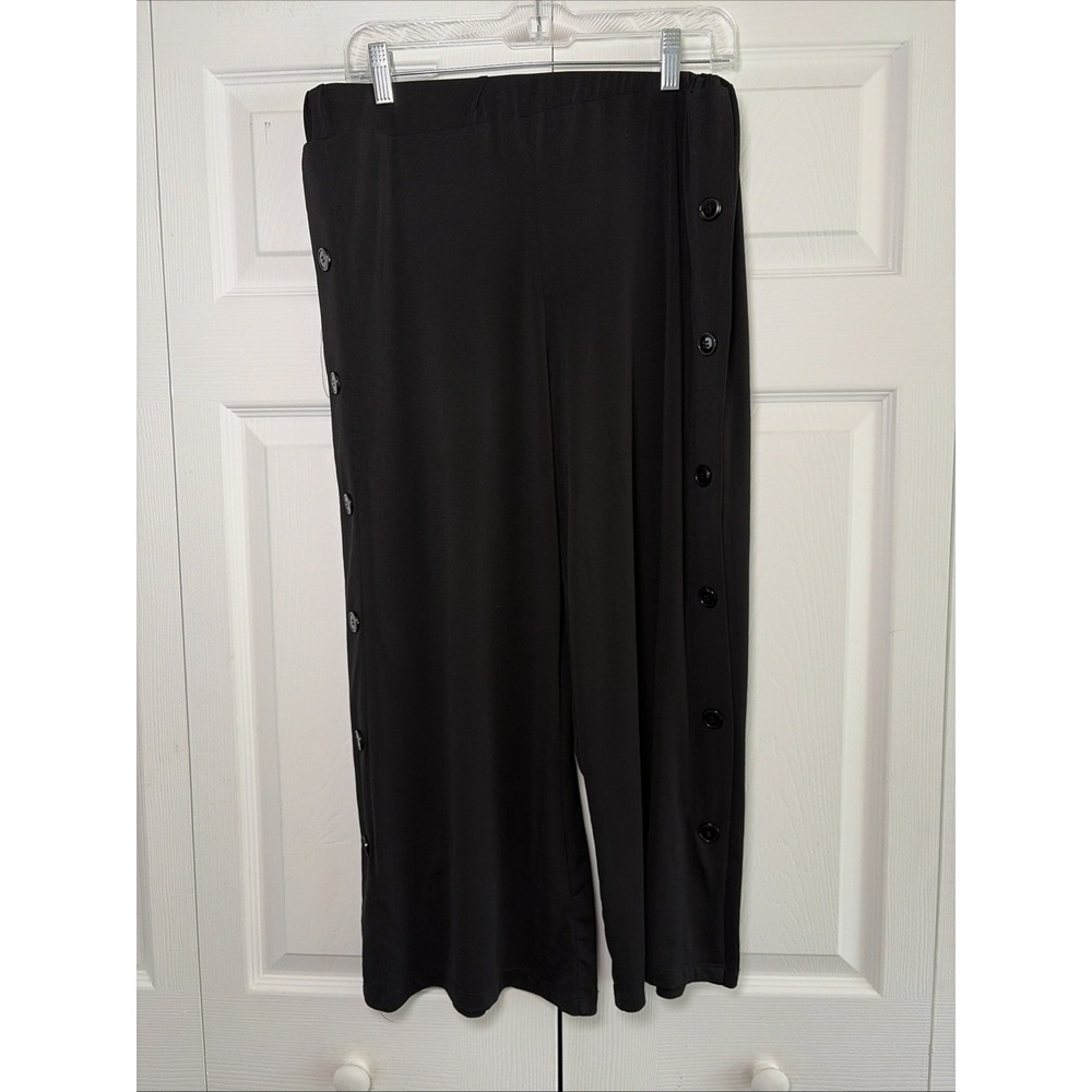 Studio JPR Side Button Wide Leg Pants Womens Size L Black Palazzo Jersey Knit